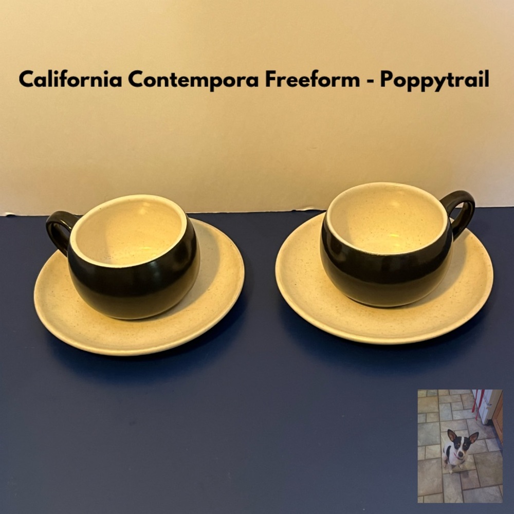 Lot of 2 Metlox Poppytrail Freeform Coffee Cups with Matching Saucers